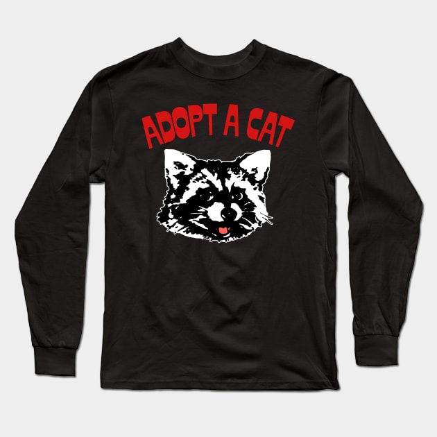 Adopt A Cat / Retro Funny Cat Lover Design Long Sleeve T-Shirt by DankFutura